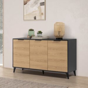 wohnli-moebel-suche-M23102754-1 Sideboard 3 Türen Schwarz 136x76x40cm Spanplatte Schwarz HOMN Möbel Esszimmermöbel Sideboards, Highboards & niedrige Anrichten