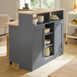 wohnli-moebel-suche-M23104452-1 Kücheninsel mit erweiterbarer Arbeitsfläche MDF Grau 110x97x68cm Holz Grau SoBuy Möbel Küchenmöbel Kücheninseln & Servierwägen