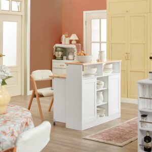 wohnli-moebel-suche-M23104456-1 Kücheninsel mit erweiterbarer Arbeitsfläche MDF Weiß 110x97x66cm Holz Weiß SoBuy Möbel Küchenmöbel Kücheninseln & Servierwägen