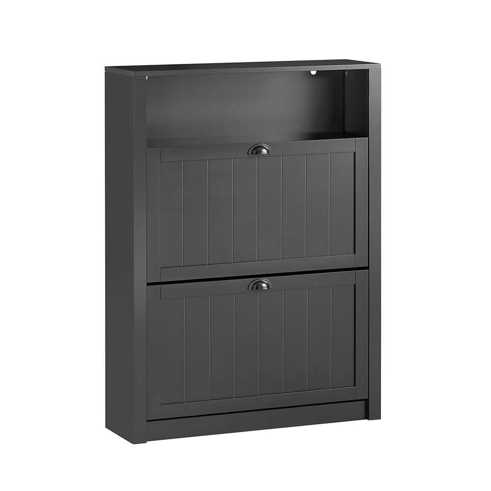 Wohnli Möbelsuche - Schuhschrank schmal mit 2 Klappen und Ablageflächen MDF Schwarz