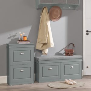 Schuhschrank mit 2 Klappen MDF Hellgrau 53x82x24cm Spanplatte Grau SoBuy Möbel Flurmöbel Schuhschränke