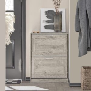 Schuhkipper mit 2 Klappen MDF PB Hellgrau 60x79x23cm Holz Grau SoBuy Möbel Flurmöbel Schuhschränke