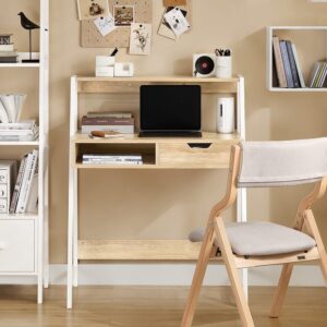 wohnli-moebel-suche-M23104474-1 Schreibtisch mit Ablage und Schublade MDF Metall Natur 81x100x50cm Holz Beige SoBuy Möbel Büromöbel Schreibtische