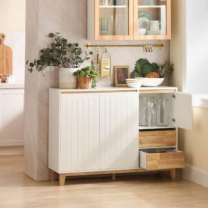 wohnli-moebel-suche-M23104491-1 Sideboard mit 2 Schubladen MDF PB Kautschukholz Weiß 120x90x40cm Holz Weiß SoBuy Möbel Esszimmermöbel Sideboards, Highboards & niedrige Anrichten