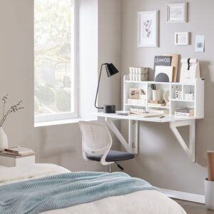 wohnli-moebel-suche-M23104498-1 Wandklapptisch mit integriertem Regal MDF Weiß 90x78x60cm Holz Weiß SoBuy Möbel Esszimmermöbel Esstische