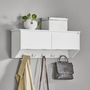 wohnli-moebel-suche-M23104514-1 Wandgarderobe mit 2 Klappen und 5 Haken MDF Weiß 78x30x20cm Holz Weiß SoBuy Möbel Wohnzimmermöbel Regale