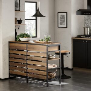 wohnli-moebel-suche-M23104520-1 Kücheninsel mit 1 Schublade und 5 offnen Ablagen PB Metall Natur 120x91x45cm Holz Braun SoBuy Möbel Küchenmöbel Kücheninseln & Servierwägen