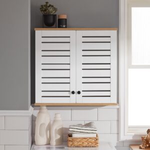 wohnli-moebel-suche-M23104539-1 Hängeschrank mit Lamellentüren MDF Weiß 60x56x19cm Holz Weiß SoBuy Möbel Badezimmermöbel