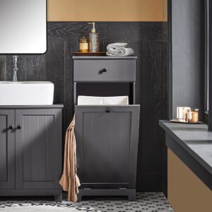 Wäscheschrank mit ausklappbarem Wäschesack MDF Grau 40x90x38cm Holz Grau SoBuy Möbel Badezimmermöbel