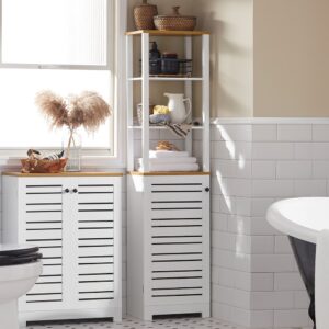 wohnli-moebel-suche-M23104573-1 Hochschrank mit 3 offenen Fächern und Lamellentür MDF Weiß 60x160x30cm Holz Weiß SoBuy Möbel Badezimmermöbel Badezimmerschränke