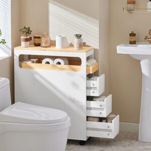 wohnli-moebel-suche-M23104575-1 Nischenregal mit 3 Schubladen und 1 abnehmbaren Tablett MDF Weiß 23x82x65cm Holz Weiß SoBuy Möbel Badezimmermöbel Badezimmerschränke