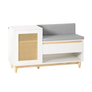 Wohnli Möbelsuche - Schuhbank mit Gitteroptik und Stauraum MDF Natur Weiß