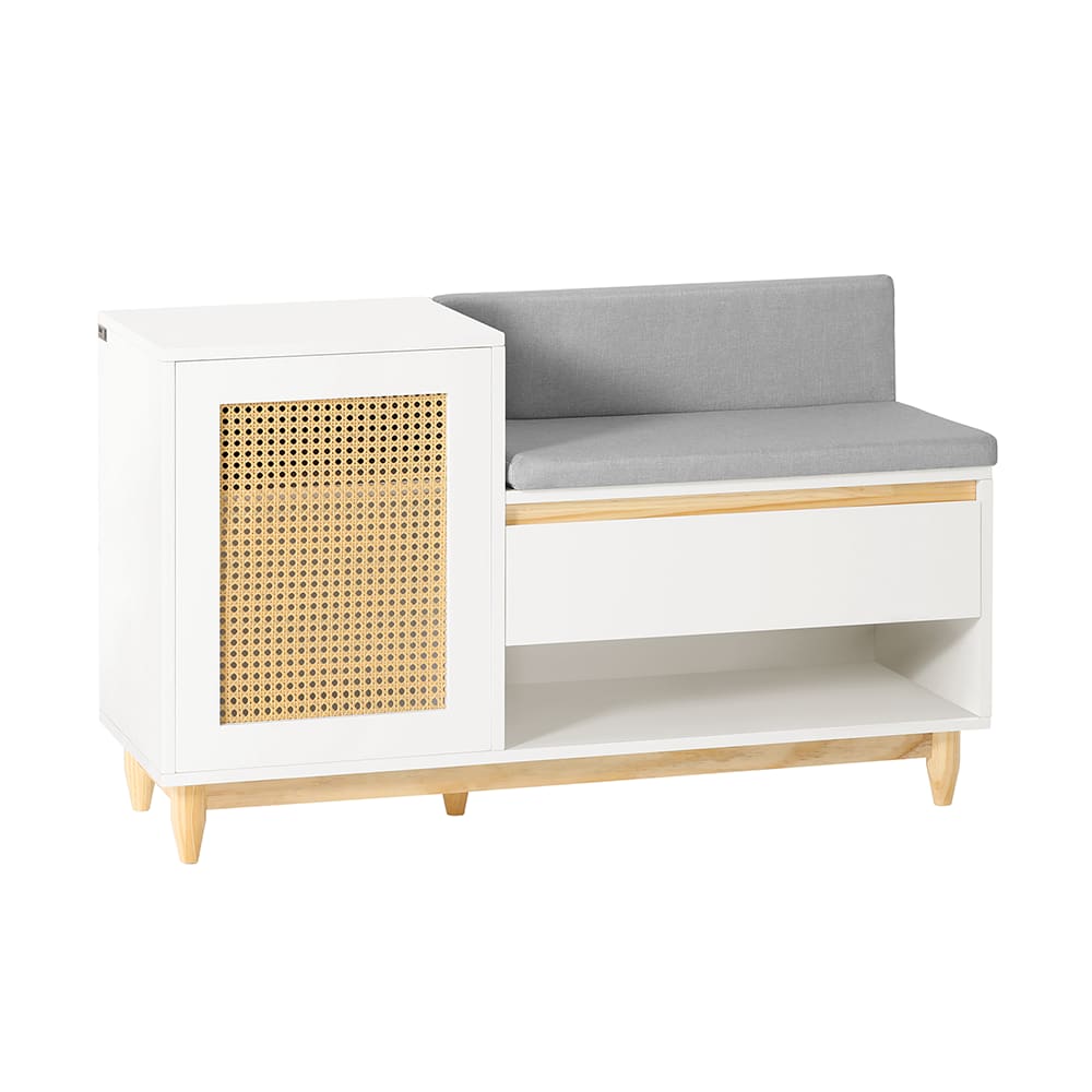 Wohnli Möbelsuche - Schuhbank mit Gitteroptik und Stauraum MDF Natur Weiß