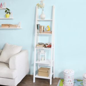 wohnli-moebel-suche-M23104634-1 Leiterregal mit 5 Böden MDF Weiß 44x180x39cm Holz Weiß SoBuy Möbel Wohnzimmermöbel Bücherregale