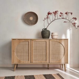 Anrichte mit 3 Türen + 2 Ebenen 120x70x39cm Spanplatte Beige sweeek Möbel Esszimmermöbel Sideboards, Highboards & niedrige Anrichten