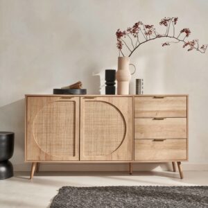 wohnli-moebel-suche-M23106094-1 Anrichte 2 Türen + 1 Regal + 3 Schubladen 150x79x39cm Spanplatte Beige sweeek Möbel Esszimmermöbel Sideboards, Highboards & niedrige Anrichten