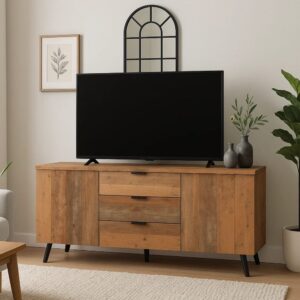 TV-Schrank aus Recyceltem Holz und Metall im Industriestil 140x70x35cm Spanplatte Braun Urban Meuble Möbel Wohnzimmermöbel TV-Möbel