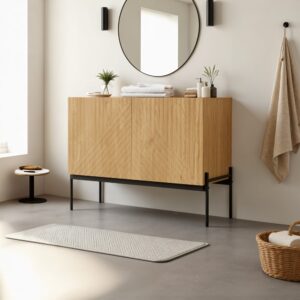 Badezimmerschrank aus Holz mit geometrischem Muster 100x70x40cm Spanplatte Beige Urban Meuble Möbel Badezimmermöbel Badezimmerschränke