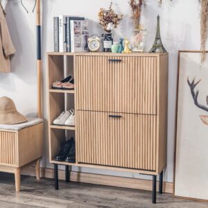 Schuhschrank mit 2 Schubladen aus Holz und Metall 23x98x80cm Holz Braun Nordlys Möbel Flurmöbel Schuhschränke