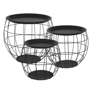 Wohnli Möbelsuche - Beistelltisch 3er Set Ø31cm/Ø38cm/Ø47cm rund Schwarz aus Metall