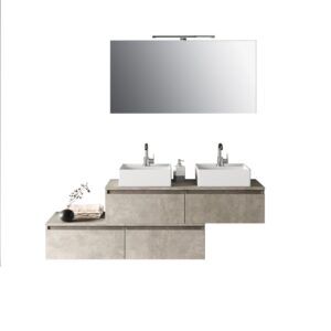 wohnli-moebel-suche-M23109336 Wohnli Möbelsuche - 8-teiliger Badezimmerschrank Doppelwaschbecken Melamin in Steinbeige