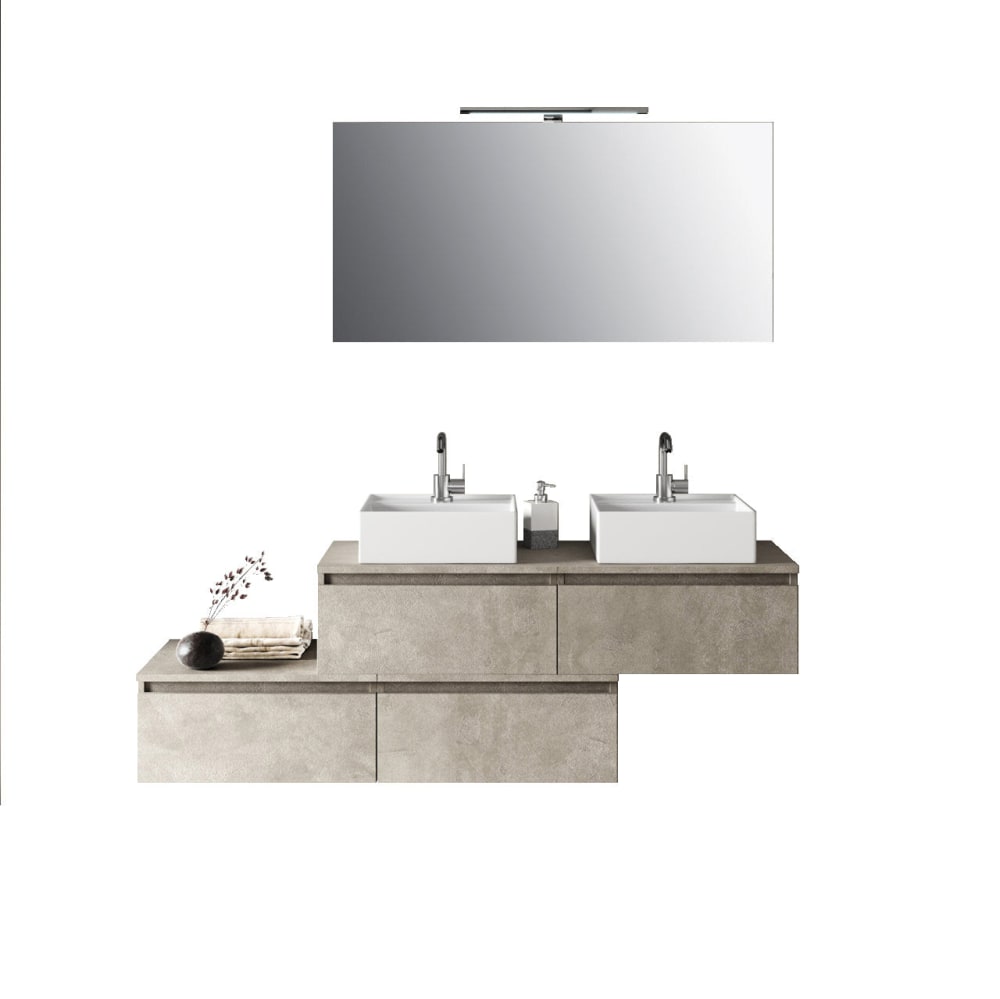 wohnli-moebel-suche-M23109336 Wohnli Möbelsuche - 8-teiliger Badezimmerschrank Doppelwaschbecken Melamin in Steinbeige