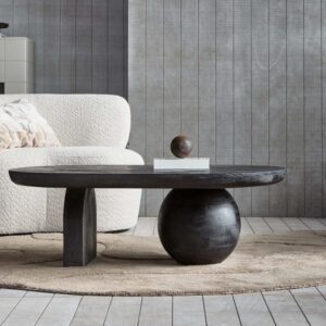 wohnli-moebel-suche-M23113099-1 Ovaler Couchtisch aus Mangoholz in Schwarz L110 110x38x0cm Holz Schwarz WOOOD Möbel Wohnzimmermöbel Couchtische