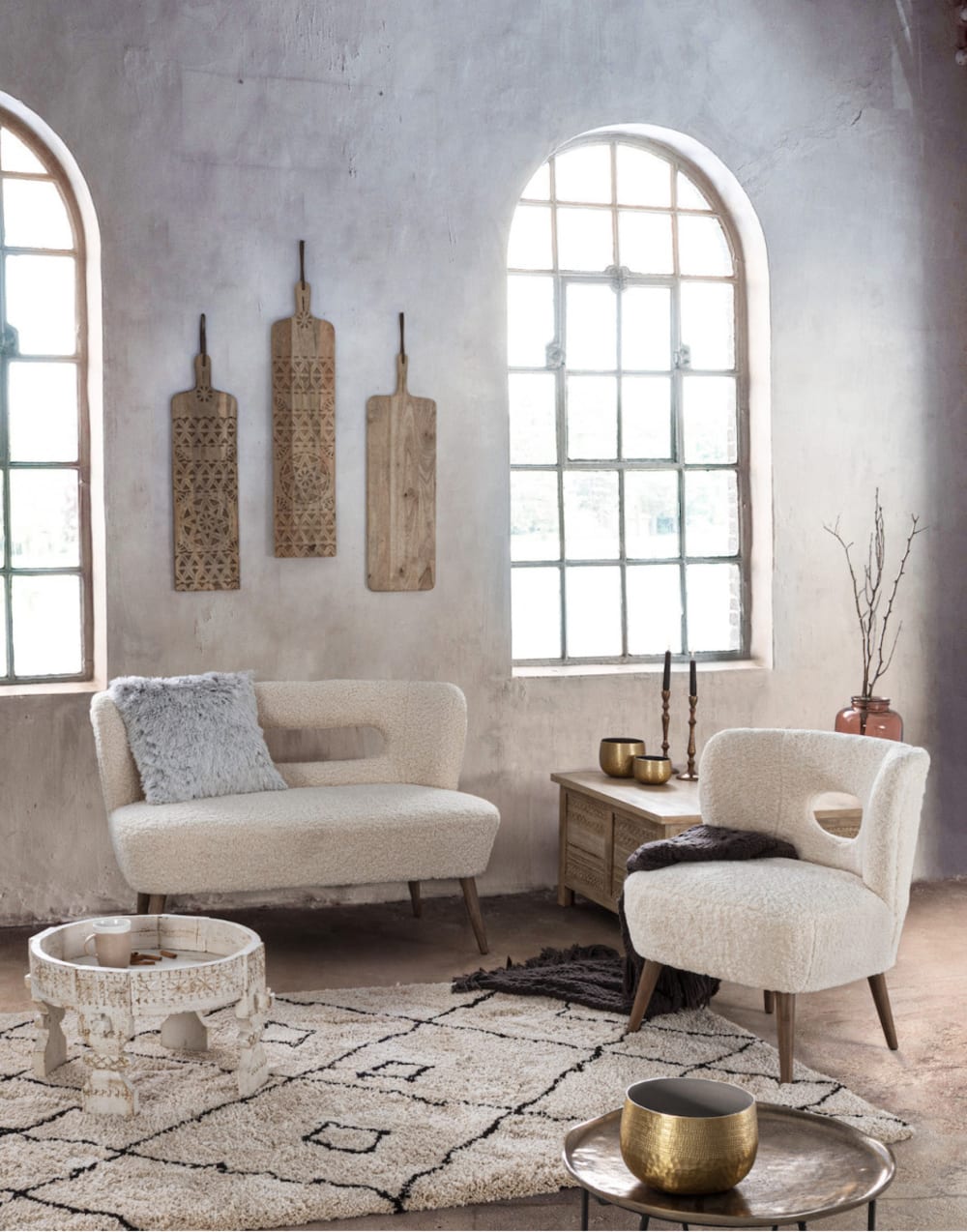 Runder Couchtisch aus gebleichtem Mangoholz 0x35x0cm Holz Weiß Mathi Design Möbel Wohnzimmermöbel Couchtische