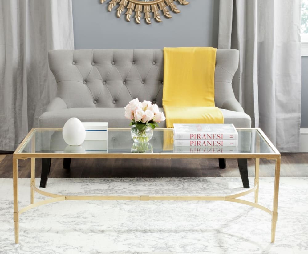 Couchtische aus Eisen/Glas Gold 125x46x65cm Stahl Gold Safavieh Möbel Wohnzimmermöbel Couchtische