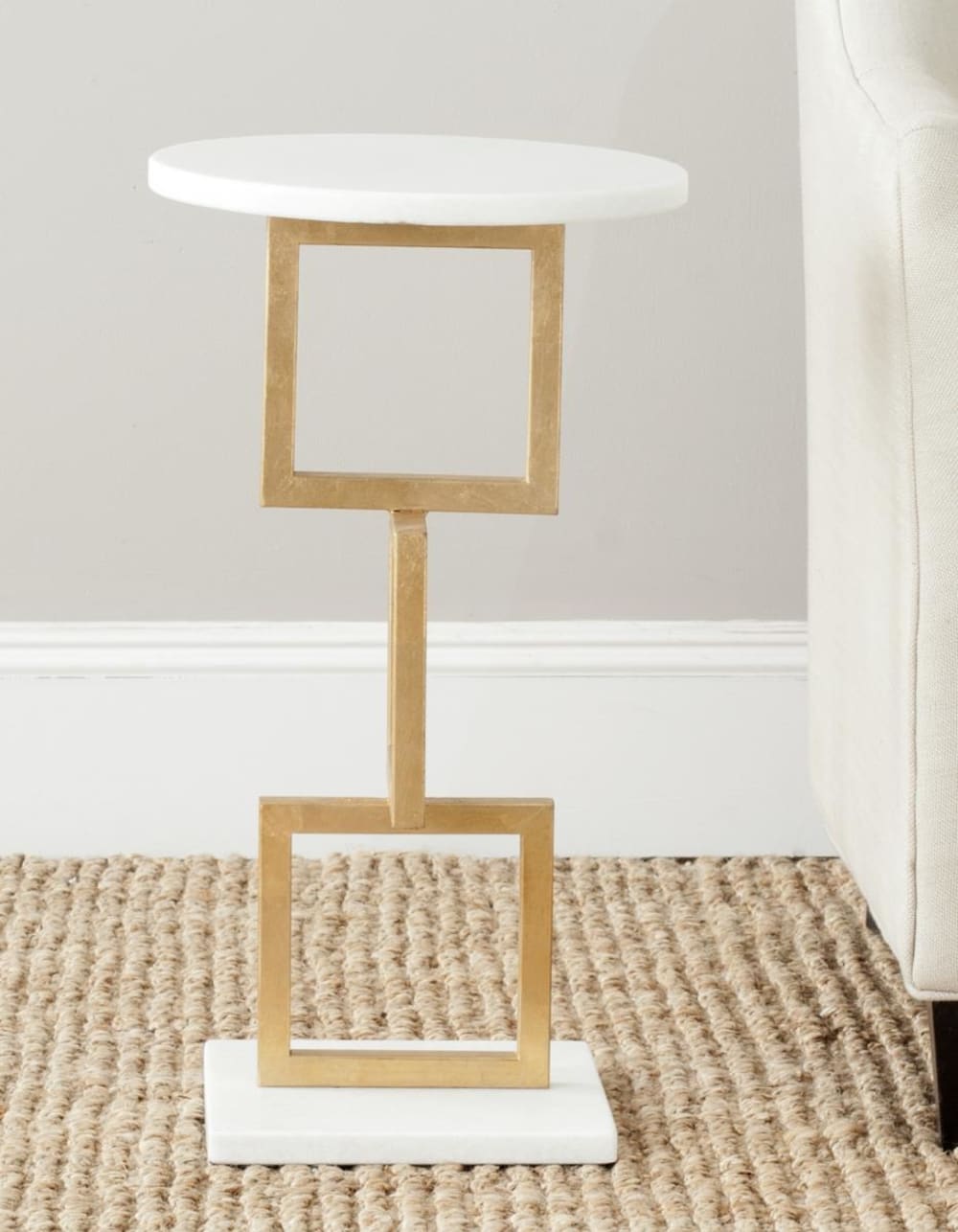 Beistelltisch aus Eisen/Marmor Weiß/Gold 30x59x30cm Stahl Weiß Safavieh Möbel Wohnzimmermöbel Beistelltische