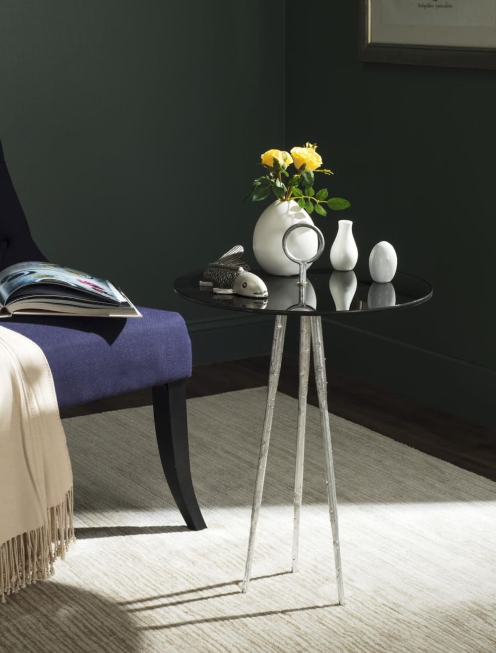 Beistelltisch aus Eisen/Glas Schwarz 45x67x45cm Stahl Schwarz Safavieh Möbel Wohnzimmermöbel Beistelltische