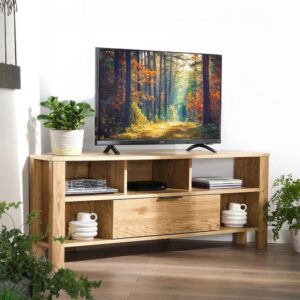 Eck-TV-Möbel 1 Schublade Eiche Dekor - L120 cm 120x45x40cm Spanplatte Beige Calicosy Möbel Wohnzimmermöbel TV-Möbel
