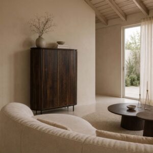 Hohes Sideboard 115 cm aus massivem braunem Holz 115x151x43cm Holz Braun Moloo Möbel Esszimmermöbel Sideboards, Highboards & niedrige Anrichten