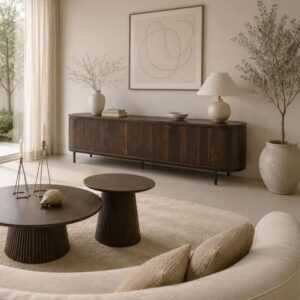 wohnli-moebel-suche-M23115351-1 210 cm TV-Schrank aus massivem braunem Holz 210x56x43cm Holz Braun Moloo Möbel Wohnzimmermöbel TV-Möbel