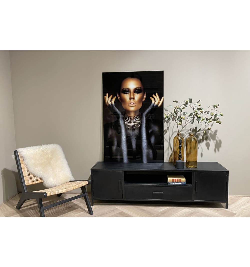 160 cm TV- Schrank aus schwarzem Massivholz und Metall 160x45x45cm Holz Braun Moloo Möbel Wohnzimmermöbel TV-Möbel