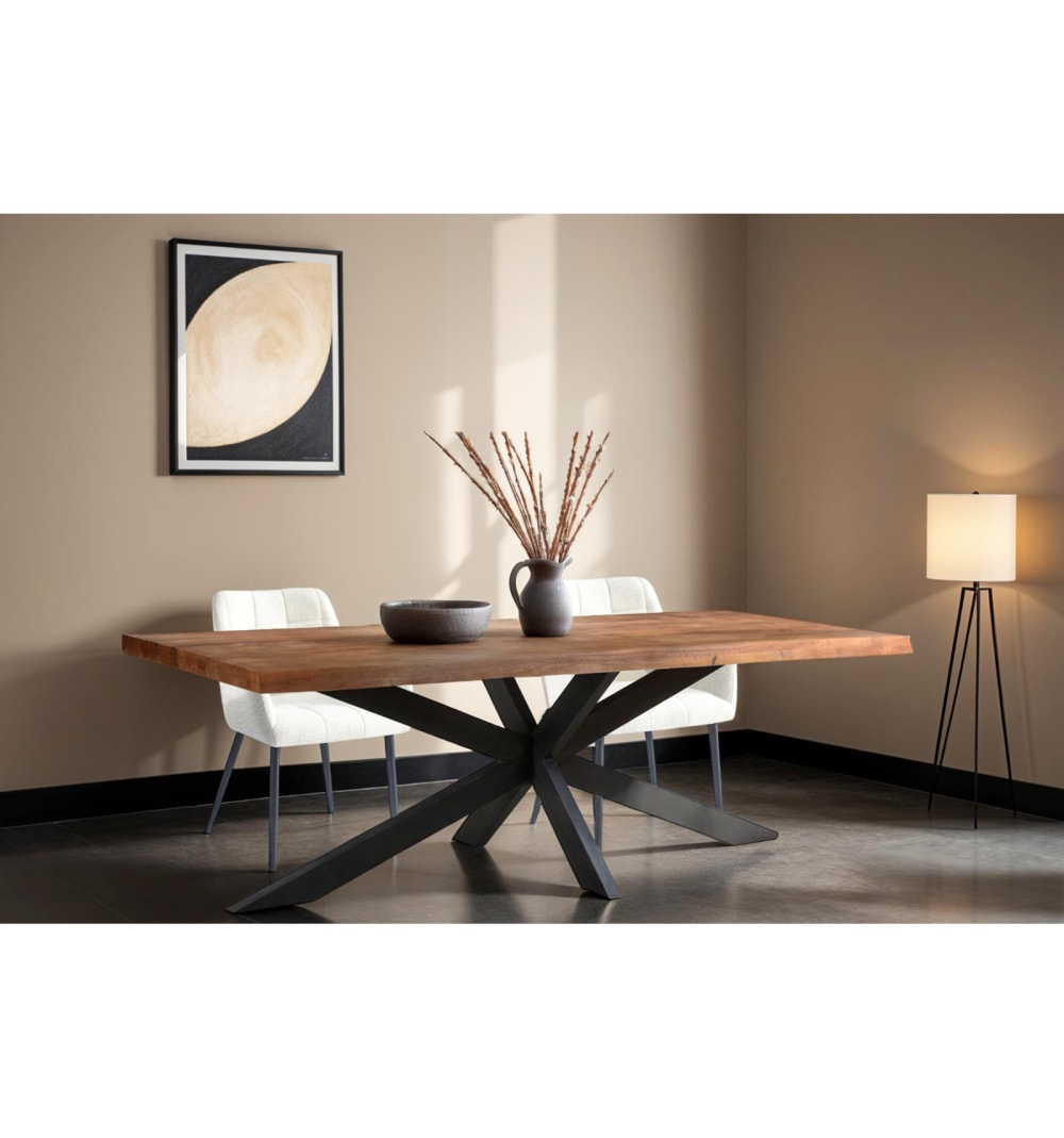 Esstisch für 6/8 Personen L180, ''Tree Top'-Mangoholz, schwarze Spinne 180x76x90cm Holz Braun Moloo Möbel Esszimmermöbel Esstische