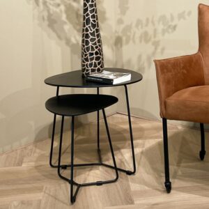2er-Set Couchtische aus schwarzem Massivholz 70x43x70cm Holz Schwarz Moloo Möbel Wohnzimmermöbel Beistelltische