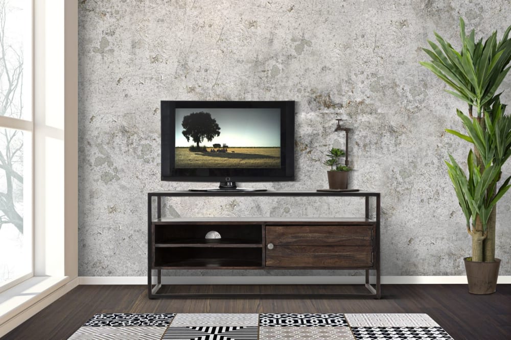 TV-Ständer aus Holz braun mit Regalen und Tür cm 120x40x55 120x55x40cm Holz Braun Mauro Ferretti Möbel Wohnzimmermöbel TV-Möbel