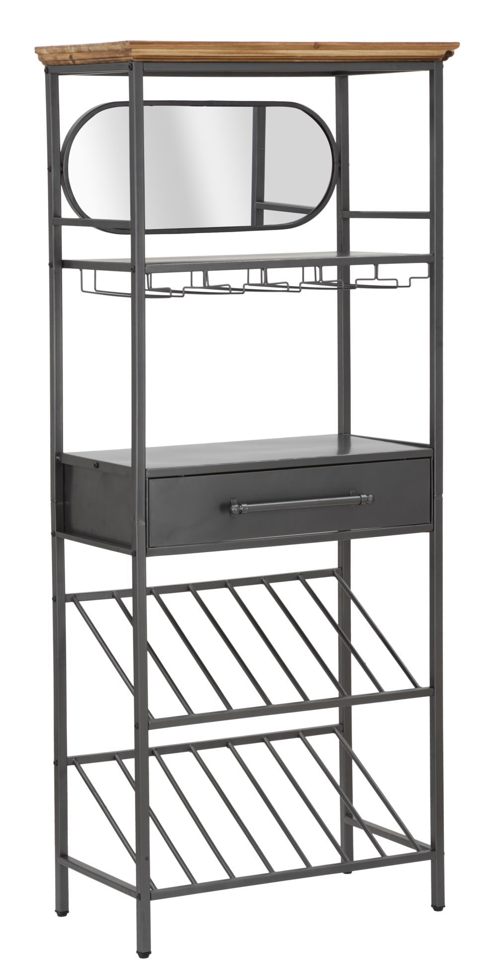 Wohnli Möbelsuche - Schwarzer Metallschrank mit Schublade und Flaschenhalter 68x37x165 cm