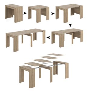 Ausziehbare Konsole mit Eichenholzeffekt 90x51h78 cm 90x78x51cm Holz Braun Dmora Möbel Esszimmermöbel Esstische