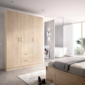 3-türiger Kleiderschrank mit Eichenholzeffekt 150x52h215 cm 150x215x52cm Holz Braun Dmora Möbel Schlafzimmermöbel Schränke