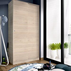 Kleiderschrank 2 Türen mit Eichenholzeffekt 100x50h204 cm 100x204x50cm Holz Braun Dmora Möbel Schlafzimmermöbel Schränke