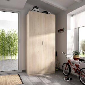 wohnli-moebel-suche-M23118506-1 Kleiderschrank 2 Türen mit Eichenholzeffekt 81x52h184 cm 81x184x52cm Holz Braun Dmora Möbel Schlafzimmermöbel Schränke