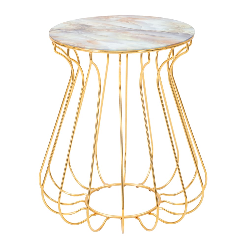 wohnli-moebel-suche-M23120406 Wohnli Möbelsuche - Goldener Couchtisch aus Metall mit Glasplatte Ø 48x52 cm