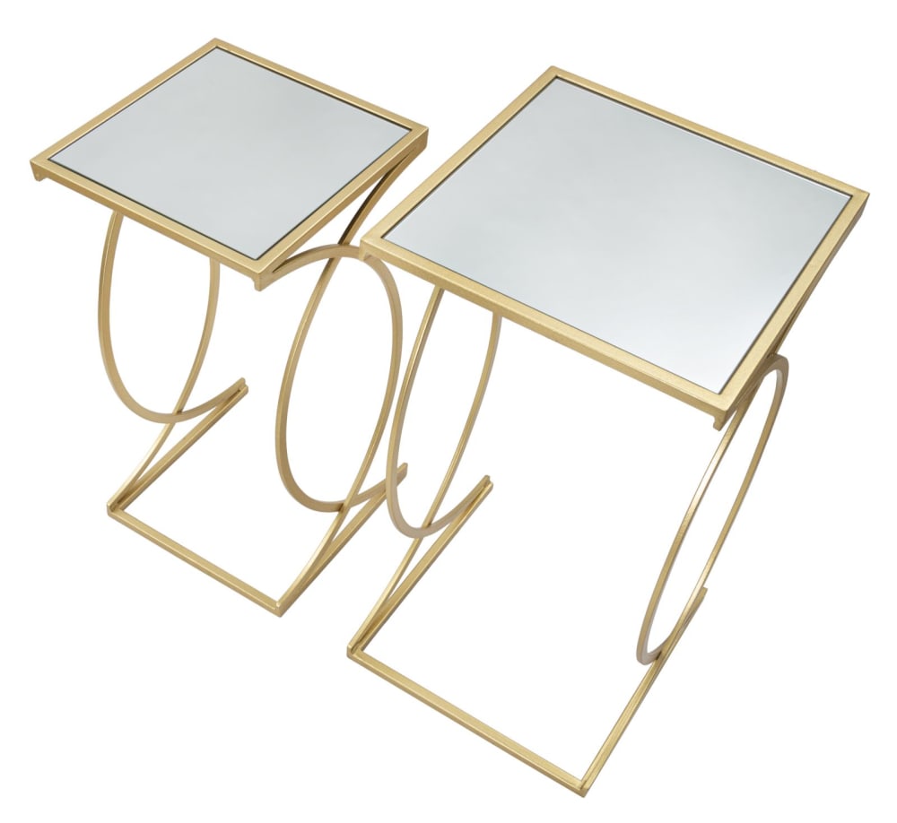 Set mit 2 quadratischen Tischchen aus Metall cm 35x35x70-30x30x60 35x70x35cm Metall Gold Mauro Ferretti Möbel Wohnzimmermöbel Beistelltische