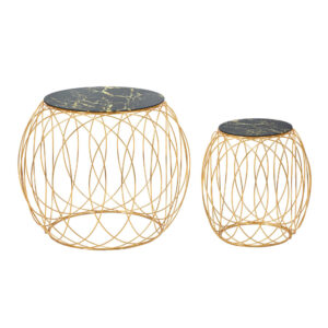 Wohnli Möbelsuche - Set mit 2 runden Tischen aus goldenem Metall Ø 68x56-43x45 cm