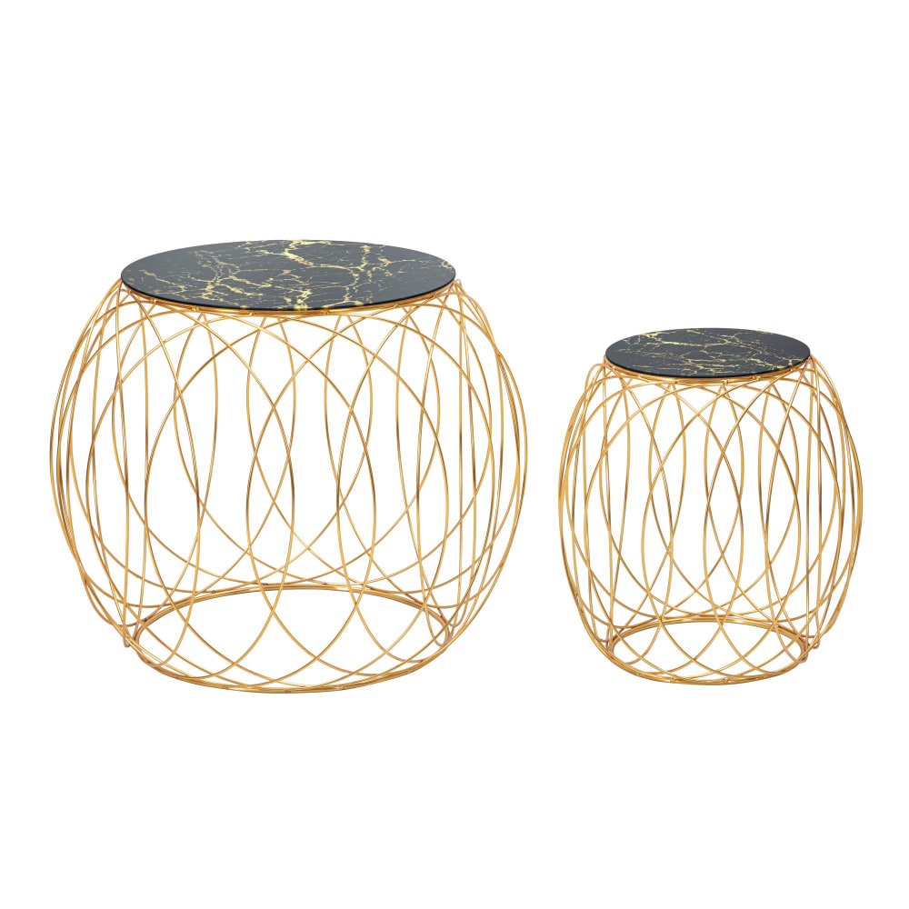 wohnli-moebel-suche-M23120417 Wohnli Möbelsuche - Set mit 2 runden Tischen aus goldenem Metall Ø 68x56-43x45 cm