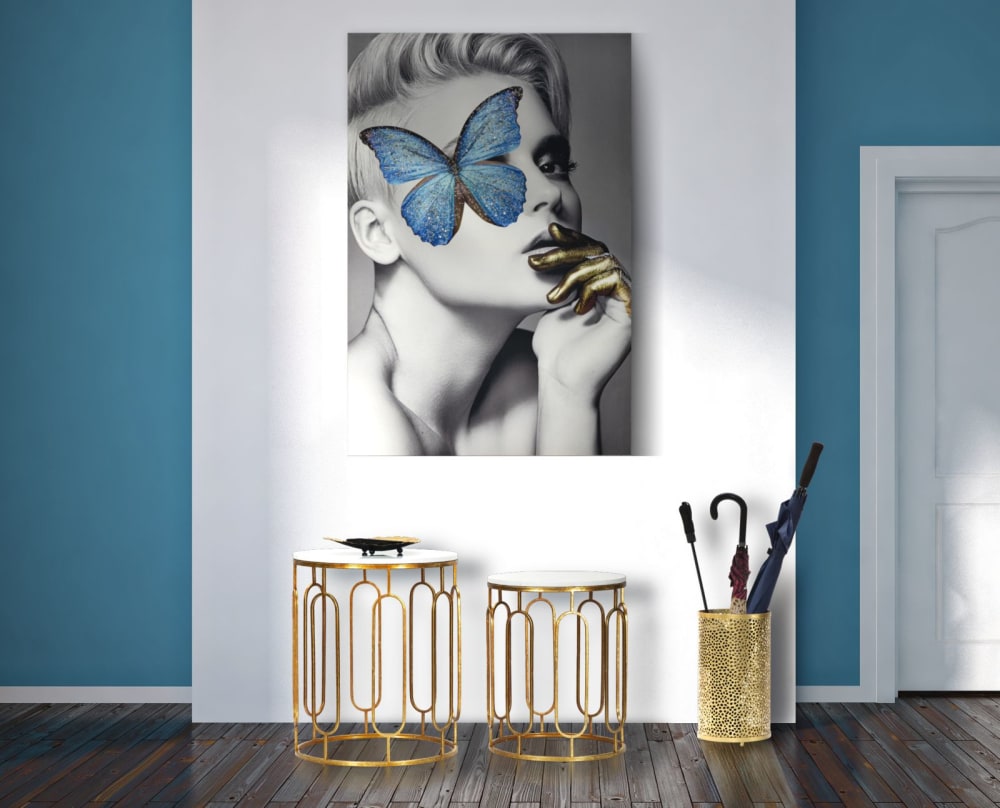 2er Set Tische aus Metall mit weisser Tischplatte Ø cm 46x55-39x48 46x55x46cm Metall Gold Mauro Ferretti Möbel Wohnzimmermöbel Beistelltische