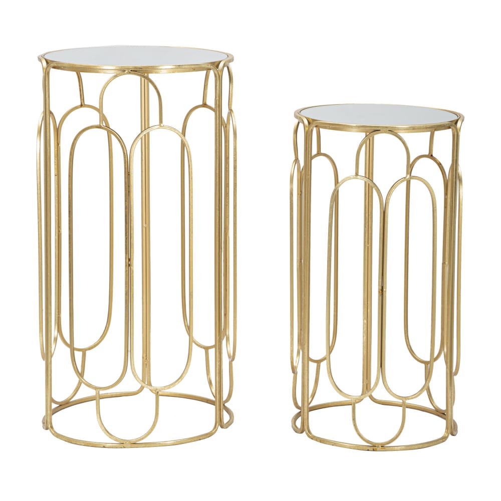 wohnli-moebel-suche-M23120442 Wohnli Möbelsuche - 2er Set runde Metalltische gold Ø cm 36.5x70-31x60