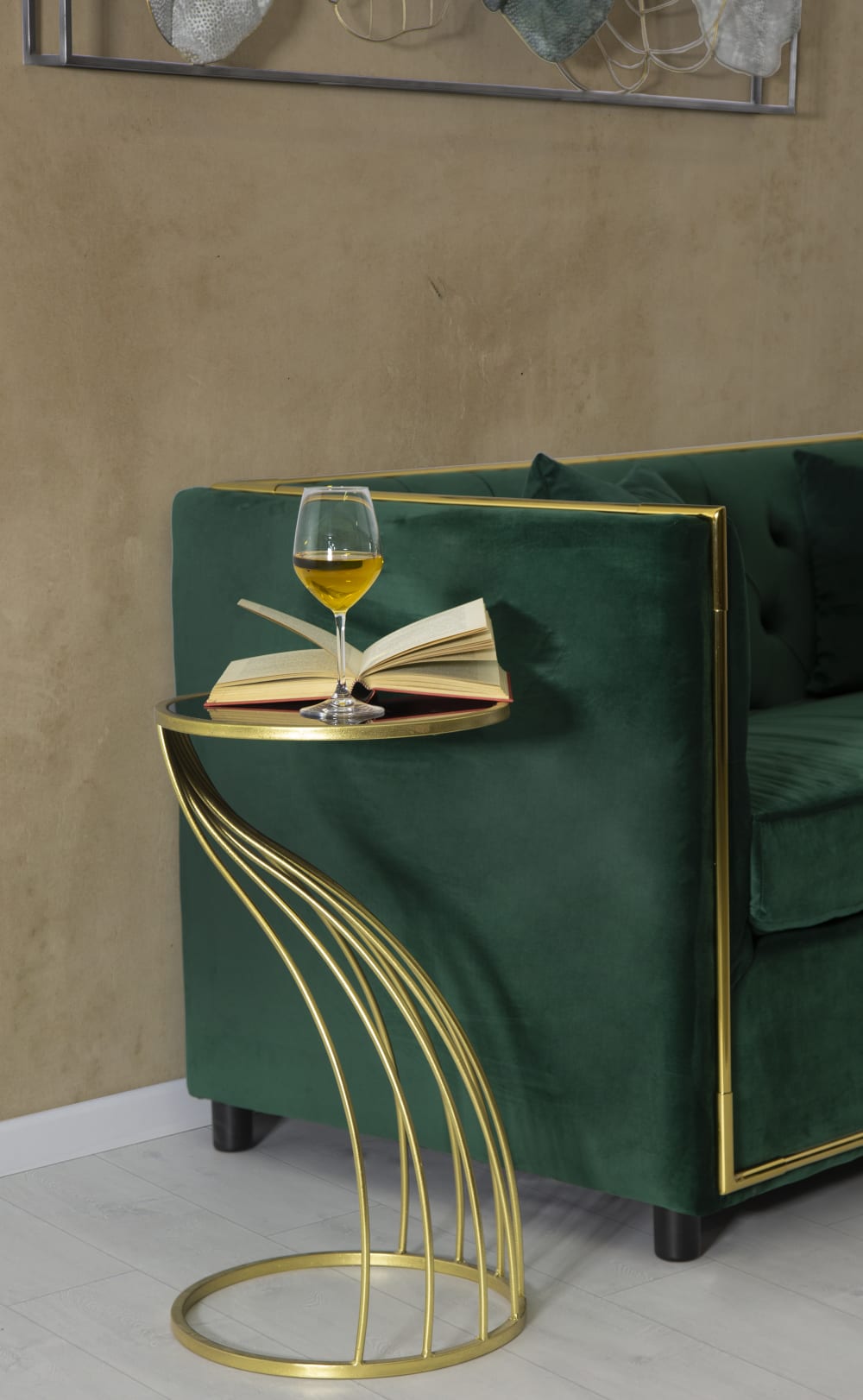 Runder Couchtisch Metall gold mit schwarzer Tischplatte 35x60cm 35x60x35cm Metall Gold Mauro Ferretti Möbel Wohnzimmermöbel Beistelltische